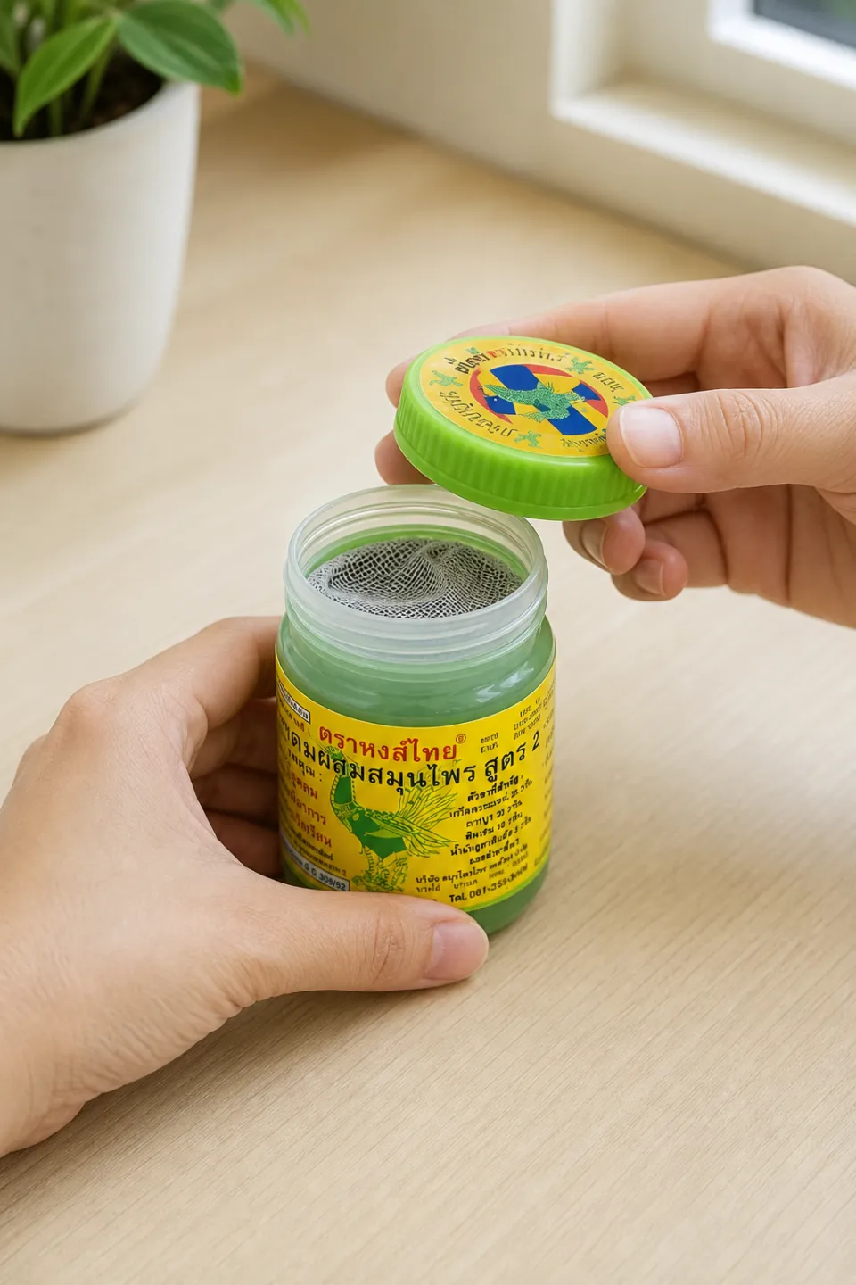 Mâini care desfiletează capacul borcanului Hong Thai